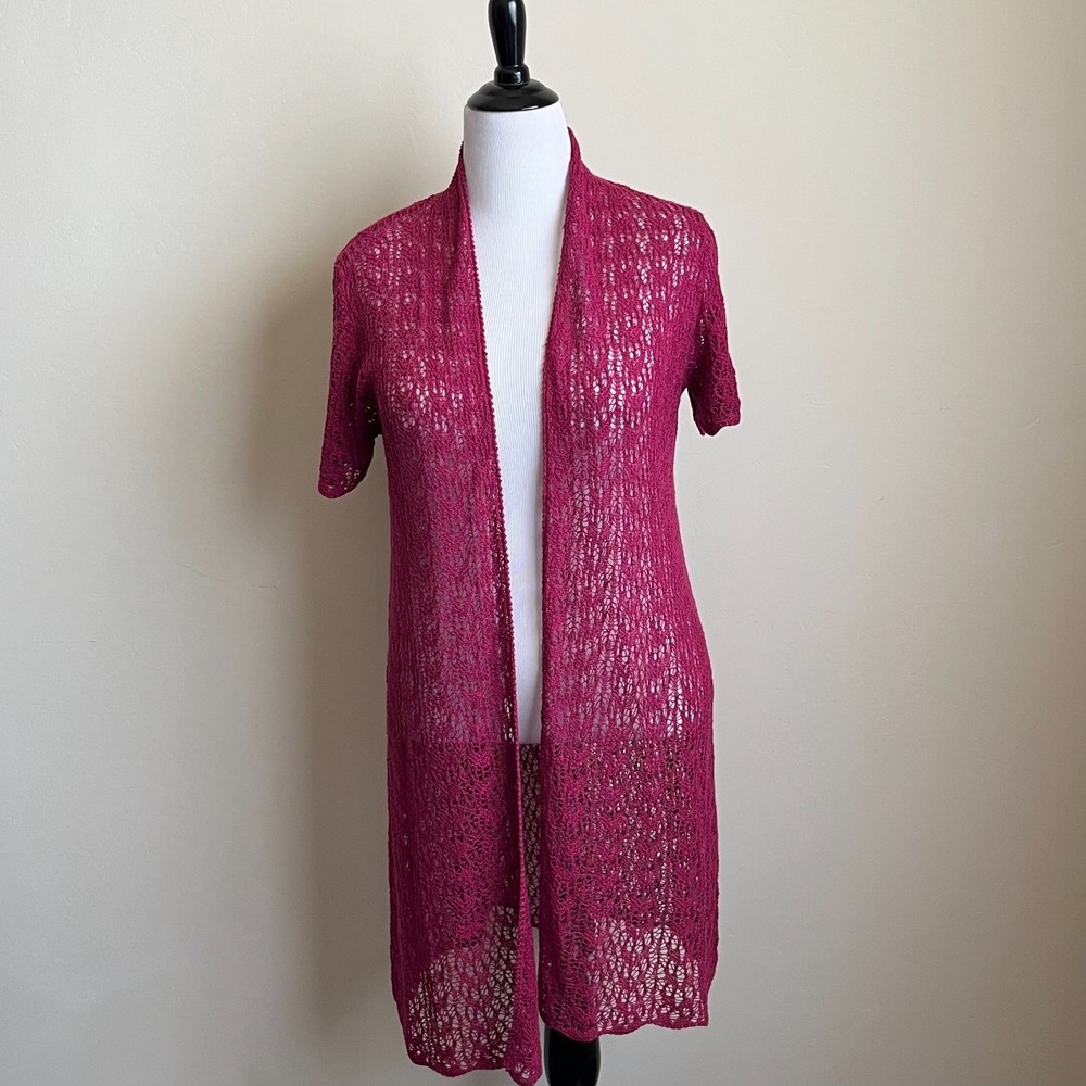 Sisters Boho or Craftcore Cotton Crochet Short Sleeve Pink Cardigan Size L